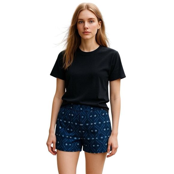 J. Crew Batik Basketweave Ikat Print Chino Shorts Size 4 Navy Blue White - Picture 1 of 7